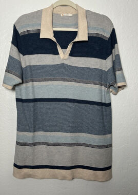 Marine Layer Mens Blue Multi Stripe Liam Sweater Polo Shirt Size Large